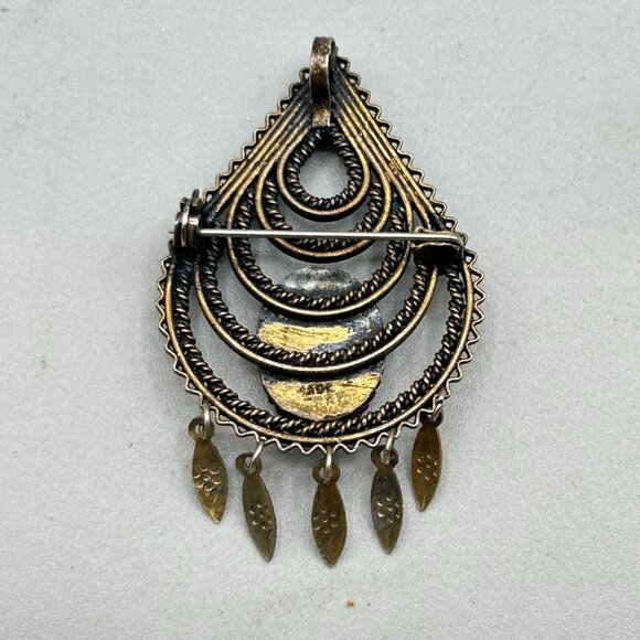 Vintage Silver 800 Pin Brooch Pendant Goldstone and Blue Ballotini Drop Shape - Picture 3 of 6